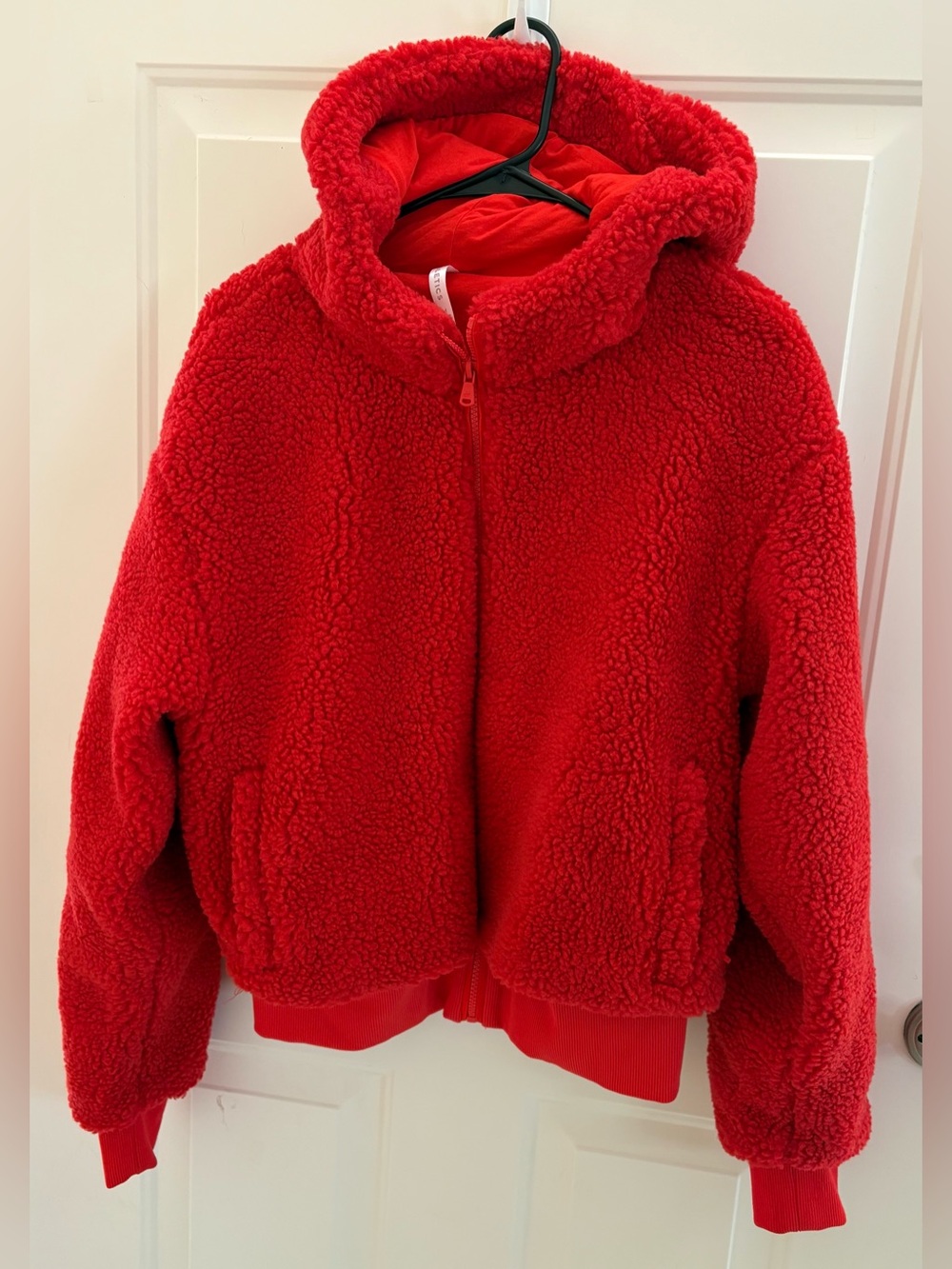 Fabletics Red Sherpa Fleece Zip Hoodie Jacket Size M | Cozy Teddy Jacket